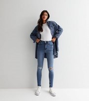 New Look Blue Ripped Knee Lift & Shape Jenna Skinny Jeans